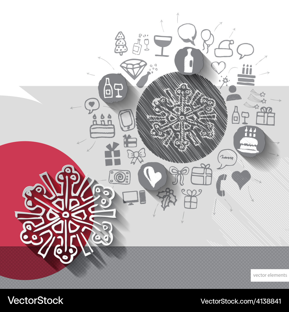 Hand drawn snowflake icons with background vector image