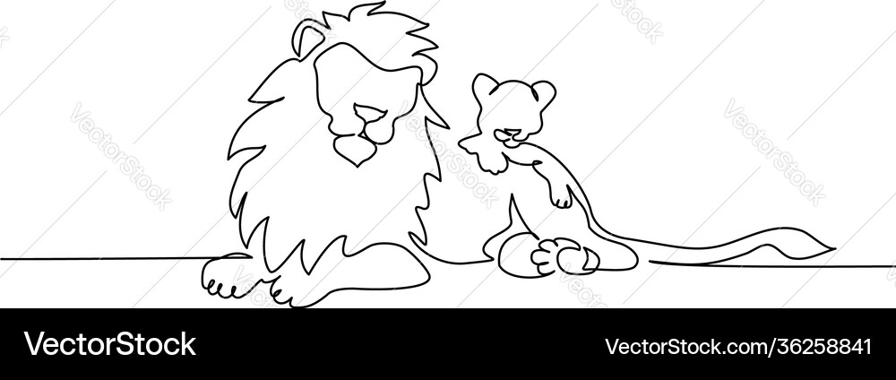 Lion with a mane lying continuous one line vector image