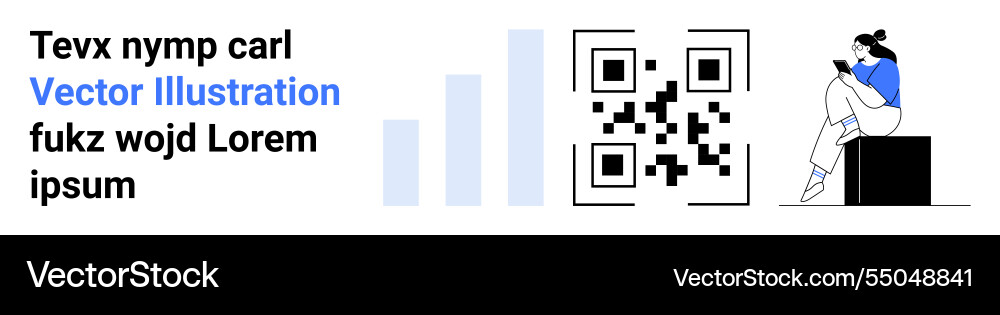 Reading Frau sitzen neben qr Code mit Bar Vektorbild