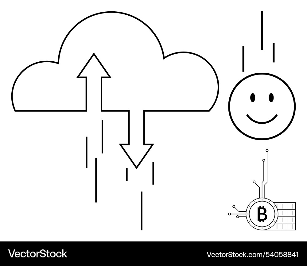 Smiling face and cloud with arrows symbolizing Smiling face and cloud with arrows symbolizing vector image