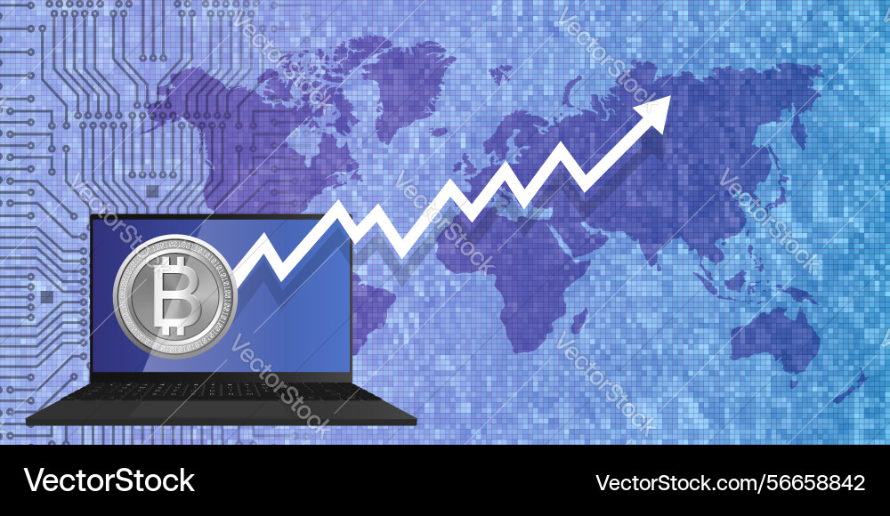 3d computer bitcoin world map 3d computer bitcoin world map vector image