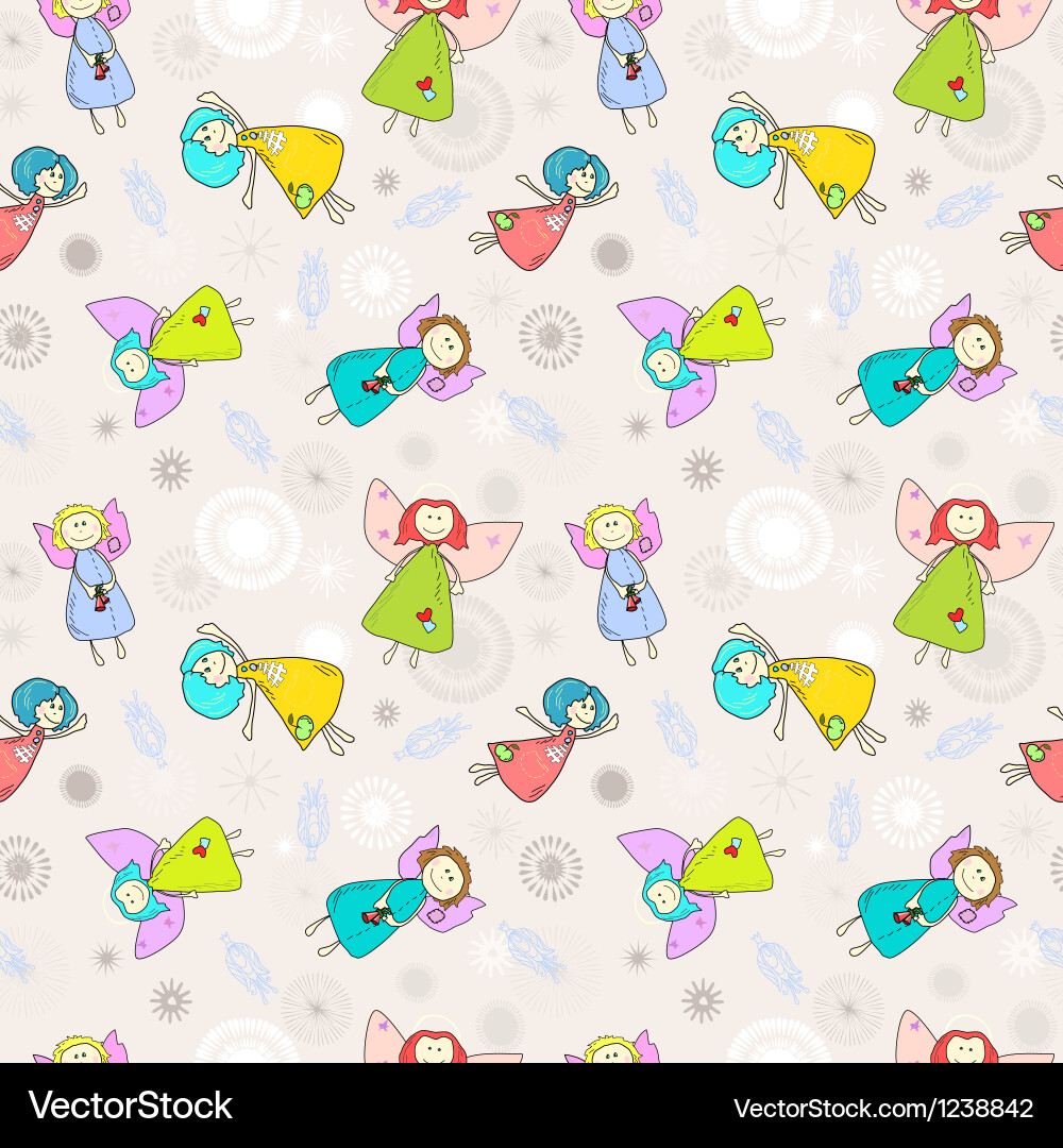 Cartoon romantic seamless pattern with angels vector image