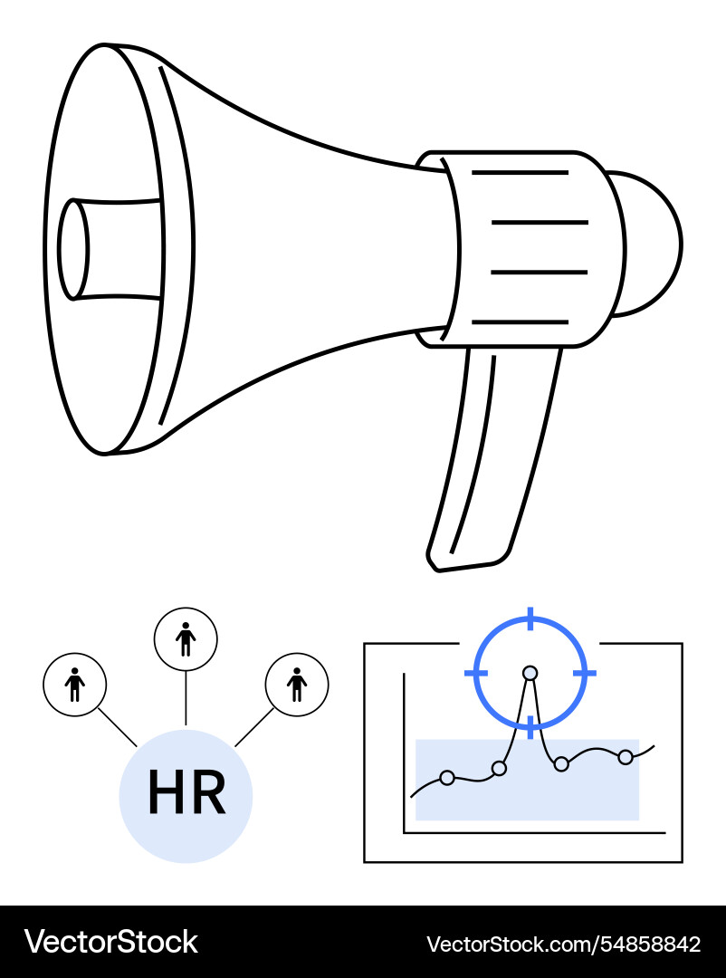 Megaphone with hr network and analytics chart Megaphone with hr network and analytics chart vector image