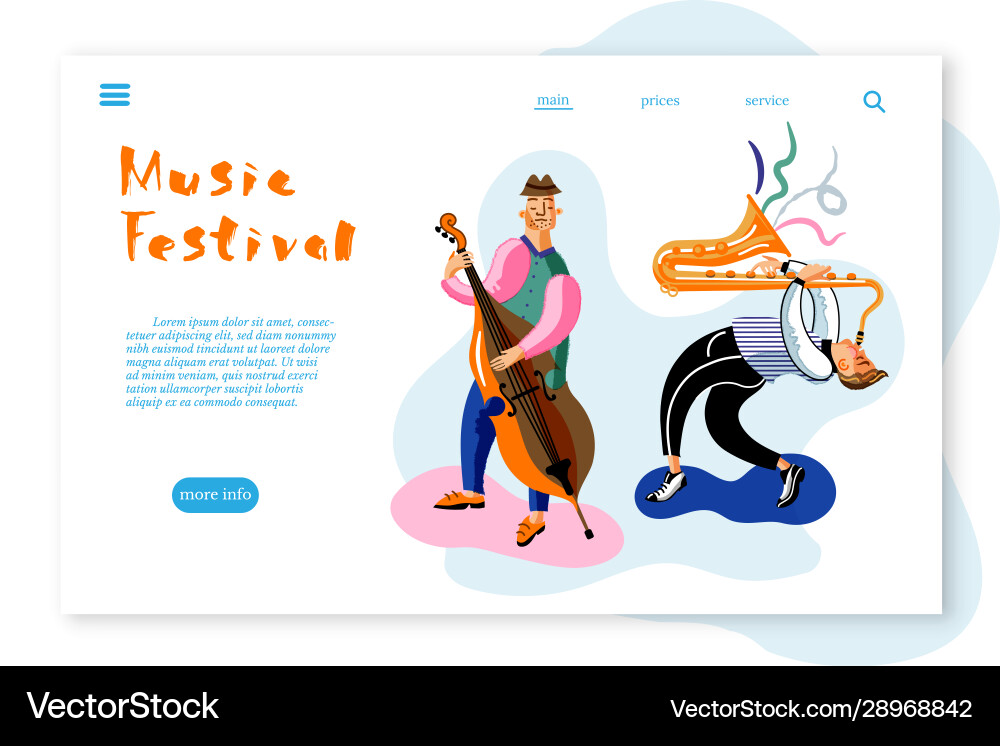 Music festival landing page template musicians Music festival landing page template musicians vector image