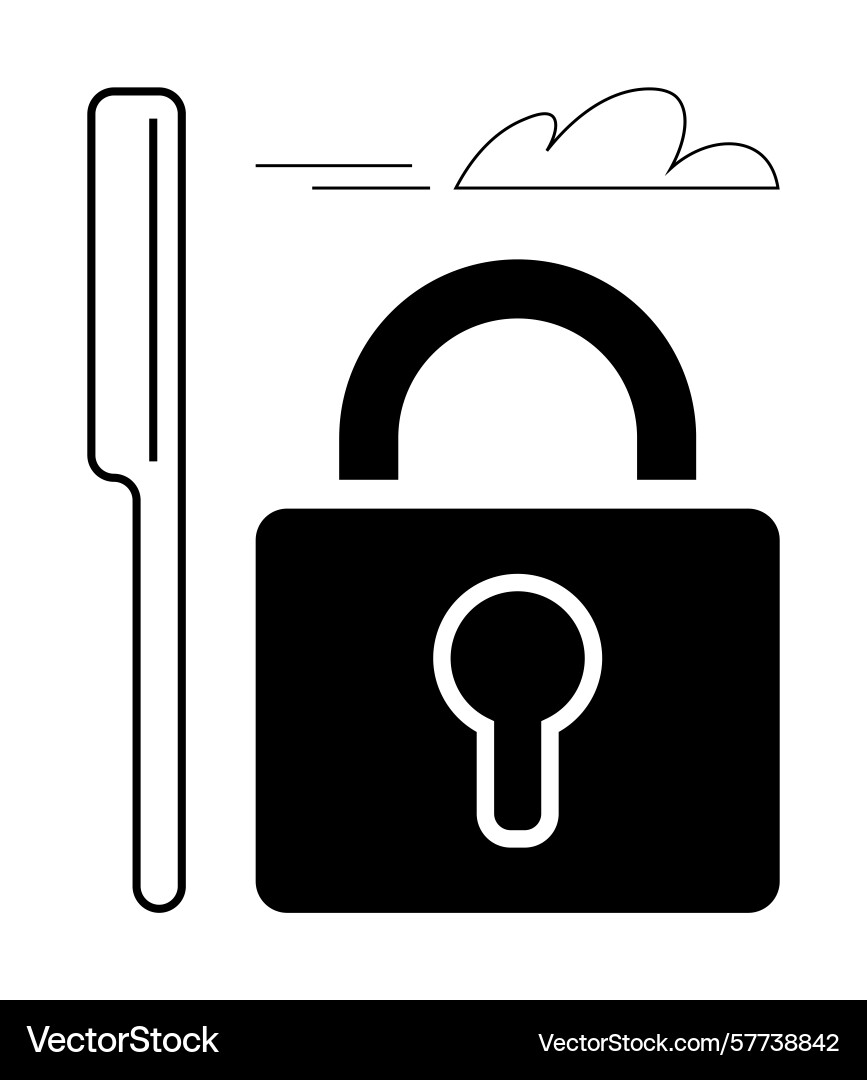 Padlock with key and cloud motif representing Padlock with key and cloud motif representing vector image
