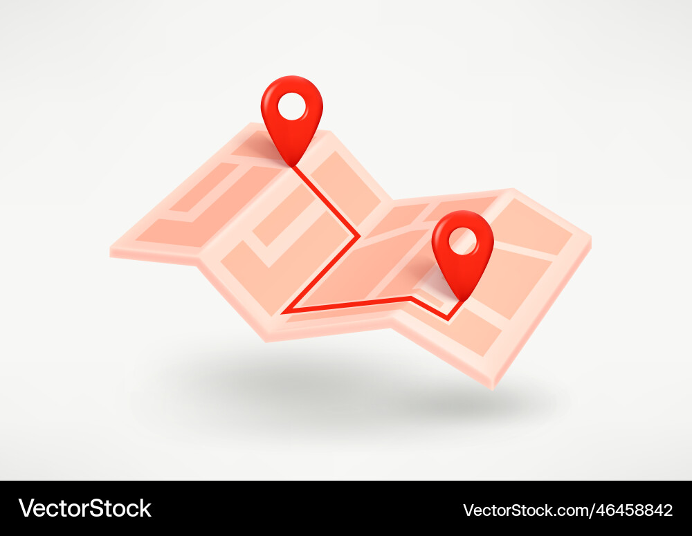 Paper map with the way coordinates 3d vector image