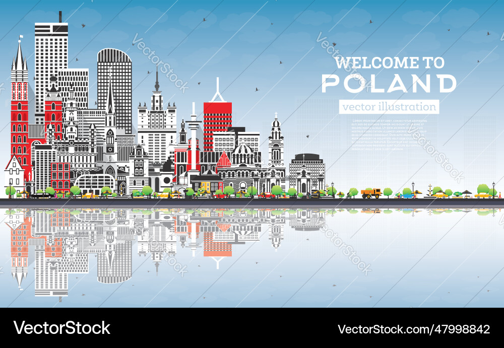 Poland city skyline with gray buildings blue sky Poland city skyline with gray buildings blue sky vector image