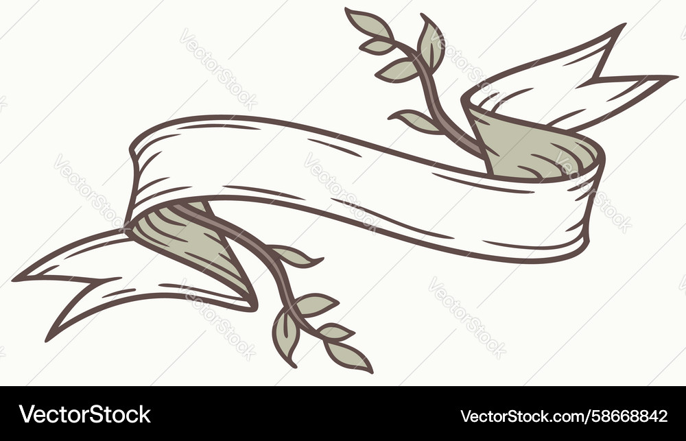 Rustic ribbon scroll with tree branch organic Vector Image