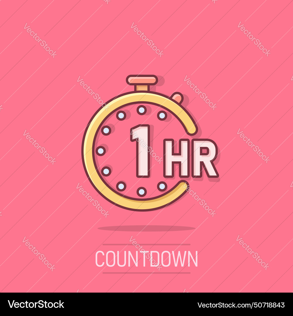 1 hour clock icon in comic style timer countdown 1 hour clock icon in comic style timer countdown vector image