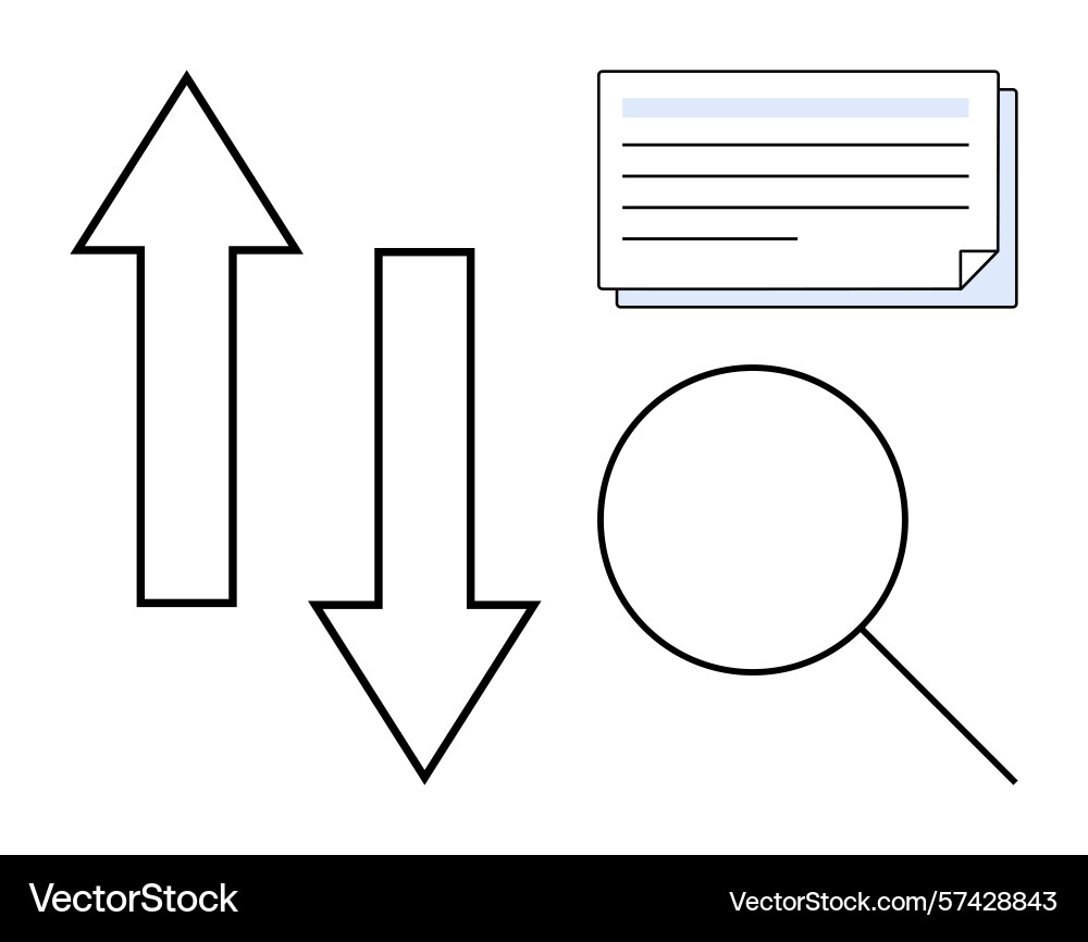 Arrows indicating data flow with document Arrows indicating data flow with document vector image