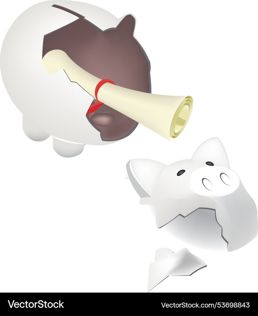 Broken piggy bank showing empty inside Vector Image
