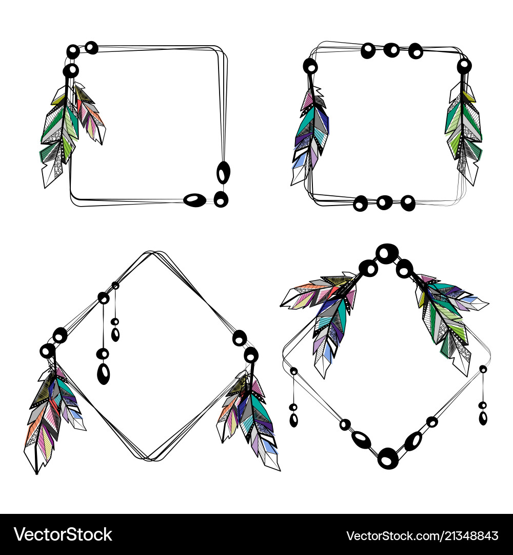 Feathers boho square frames Feathers boho square frames vector image