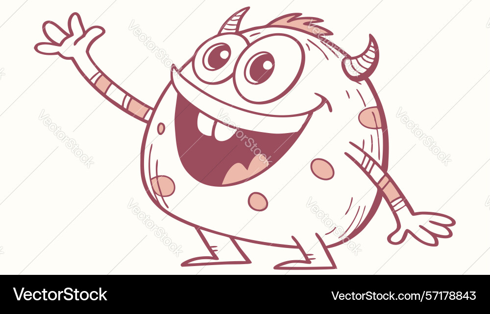Happy blob monster waving design generative ai Vector Image