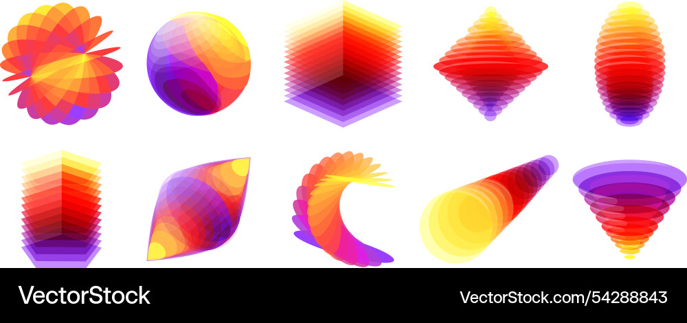 Overlapped 3d shapes layered color glass dynamic Vector Image
