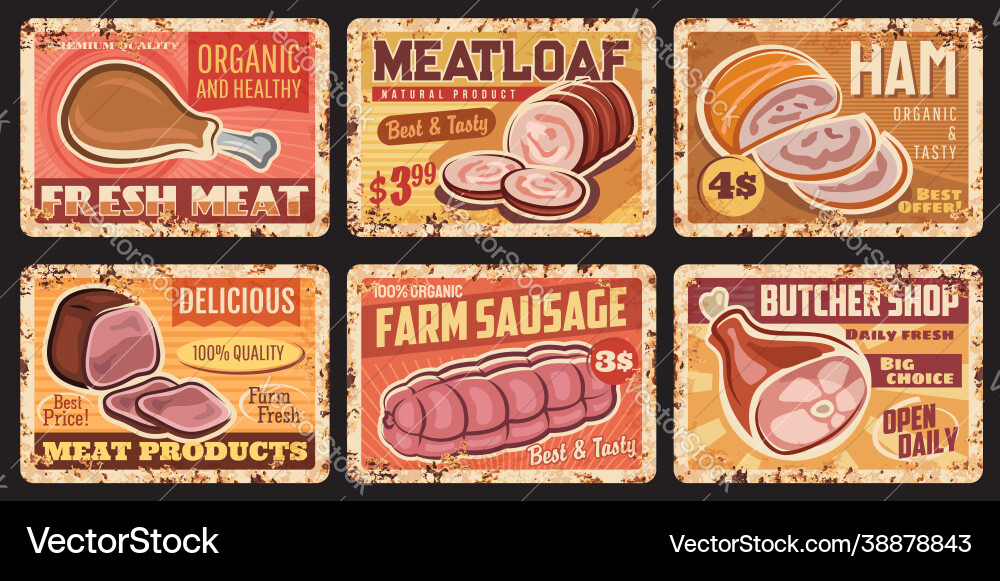 Rusty Butcher Shop Vintage Teller Vektorbild