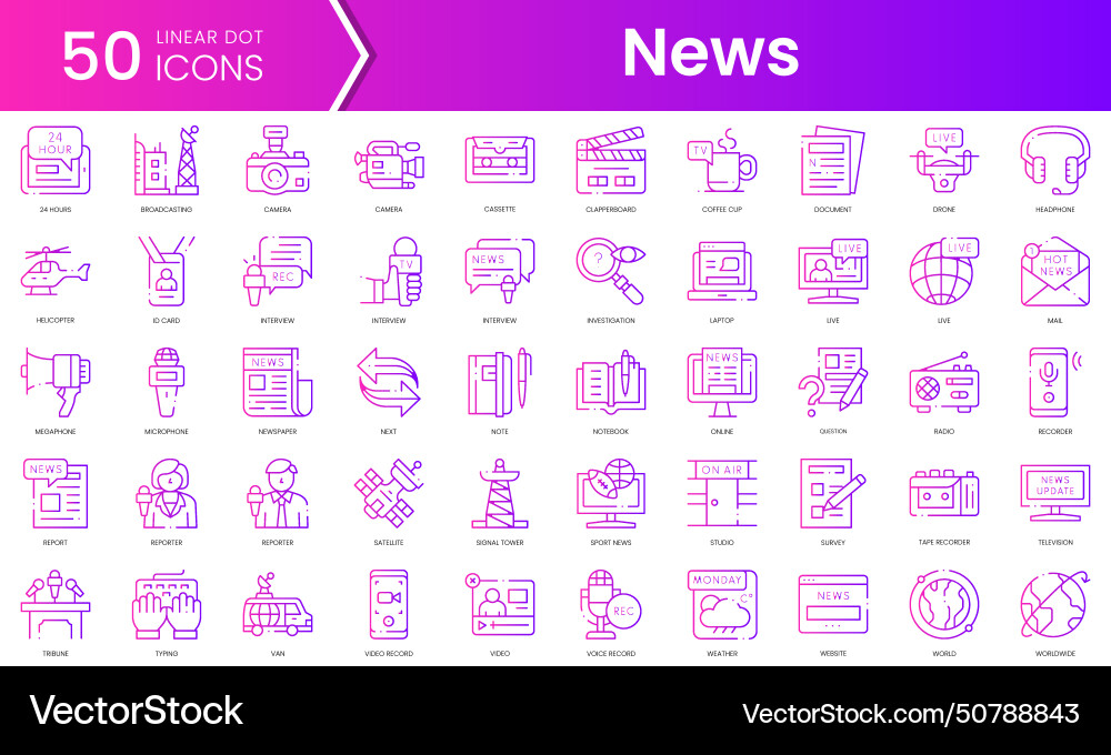 Set of news icons gradient style icon bundle Set of news icons gradient style icon bundle vector image