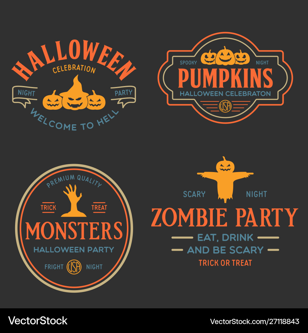 Vintage set happy halloween badges Vintage set happy halloween badges Vector Image