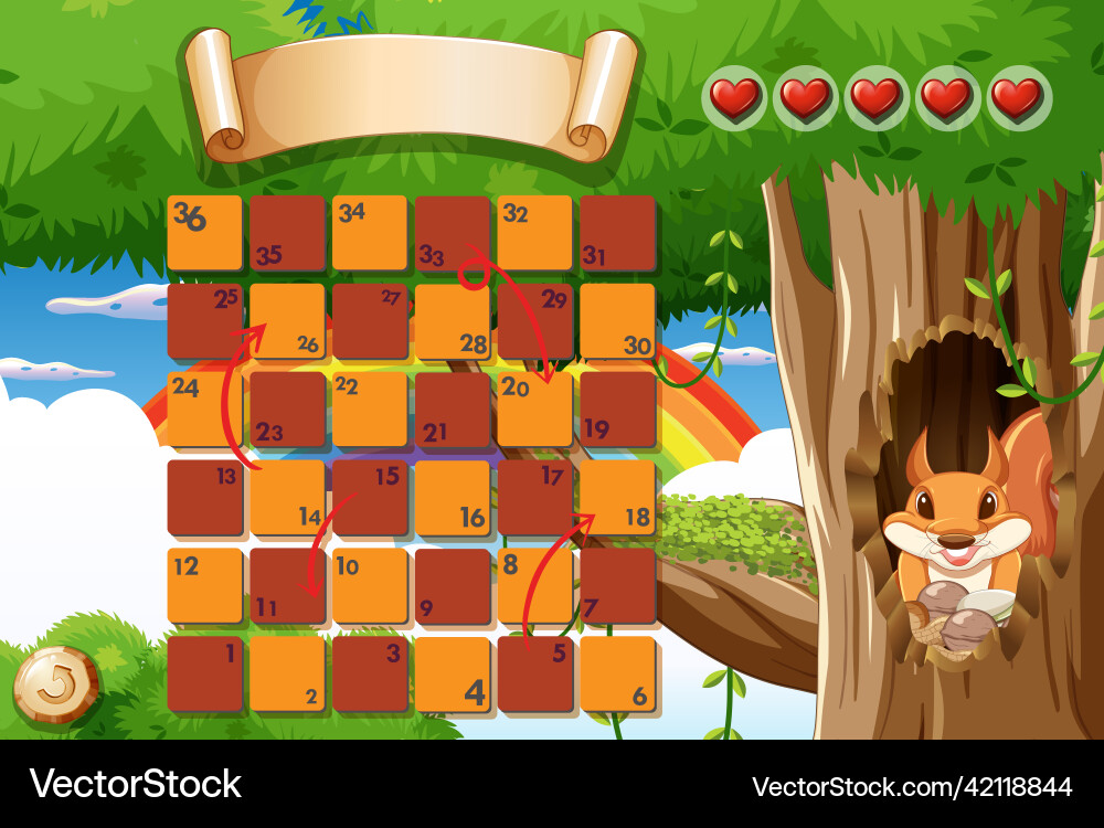 Boardgame template with squirrel in background Boardgame template with squirrel in background vector image