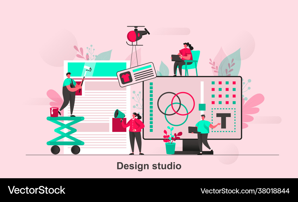 Design studio web concept in flat style Design studio web concept in flat style Vector Image