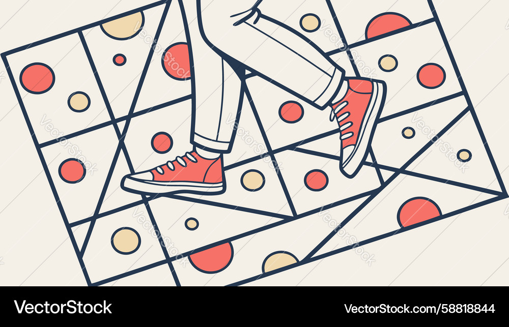 Game character navigating abstract geometric path Vector Image