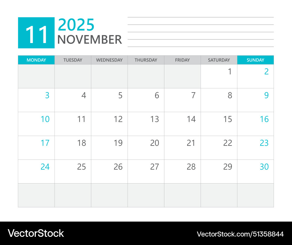 November 2025 template calendar planner Royalty Free Vector