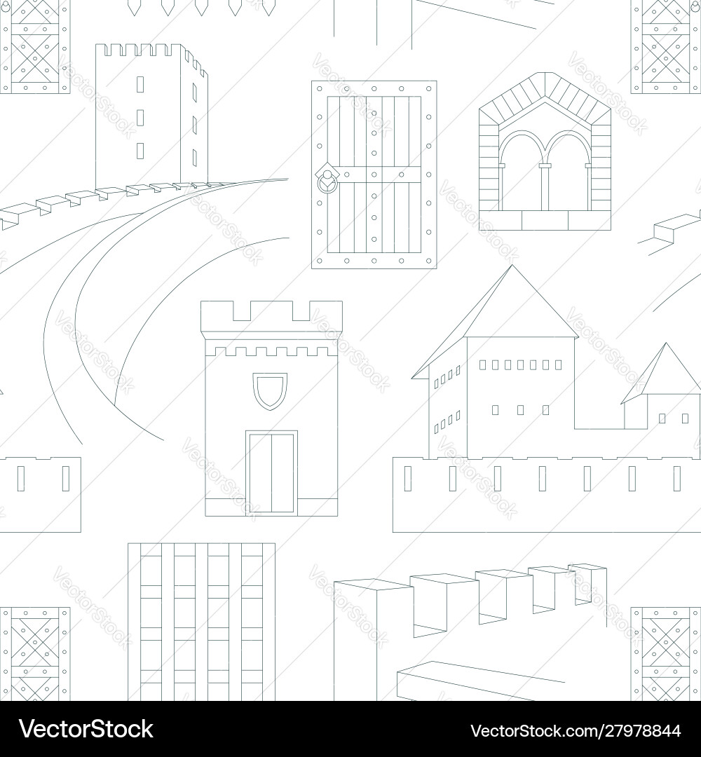 Seamless pattern with elements medieval castles Seamless pattern with elements medieval castles Vector Image
