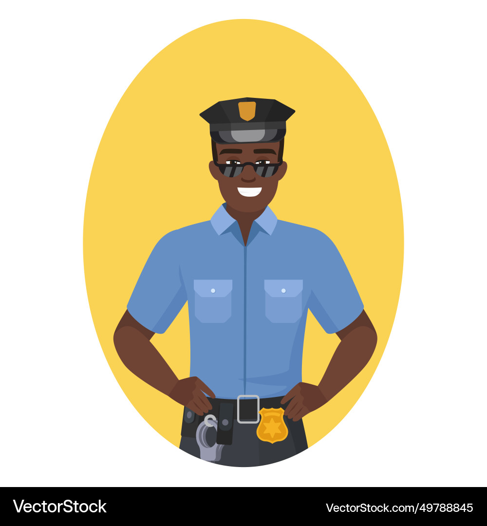 Black policeman in working uniform Vector Image