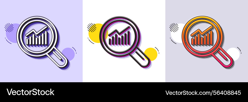Chart line icon report graph sign in magnifier Chart line icon report graph sign in magnifier vector image