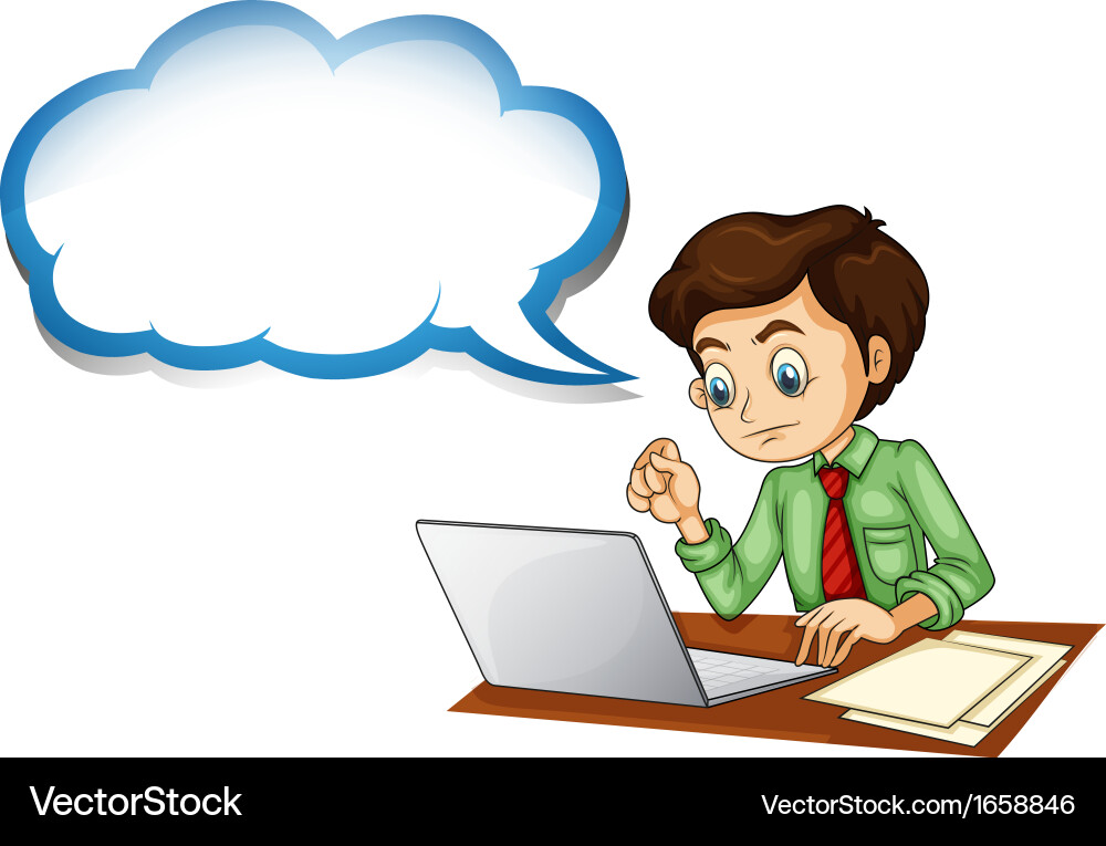A businessman using the laptop with an empty vector image