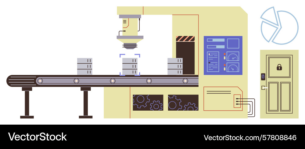 Automated manufacturing assembly line with robotic Automated manufacturing assembly line with robotic vector image