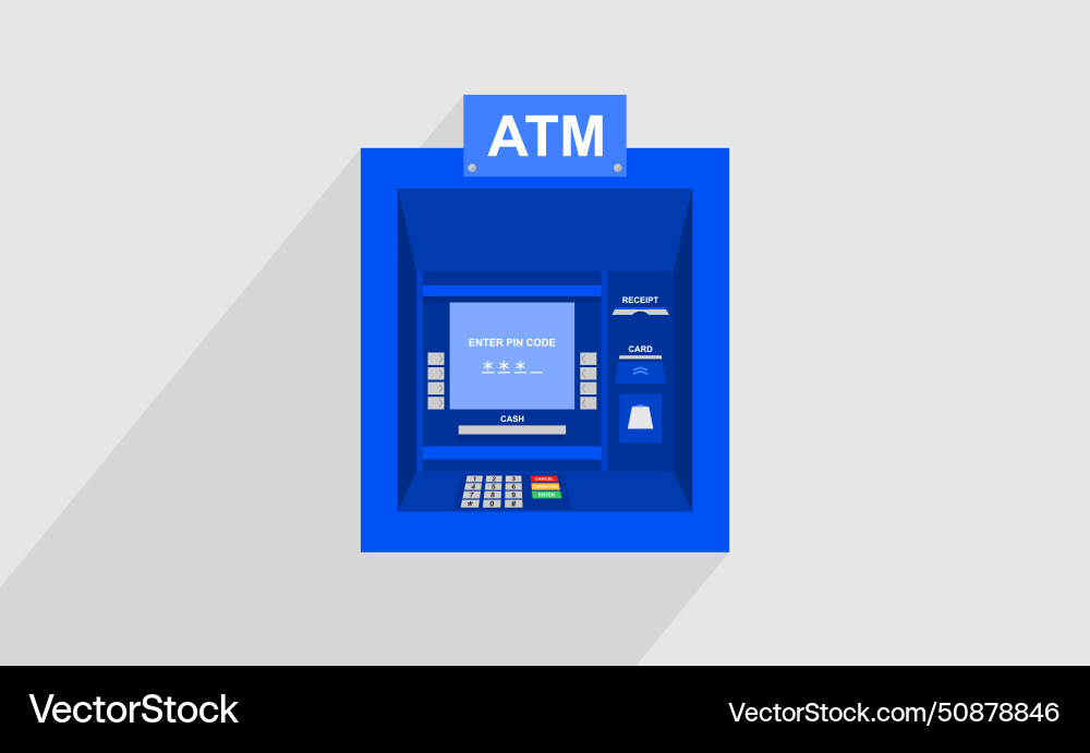 Blue atm machine on gray background Vector Image