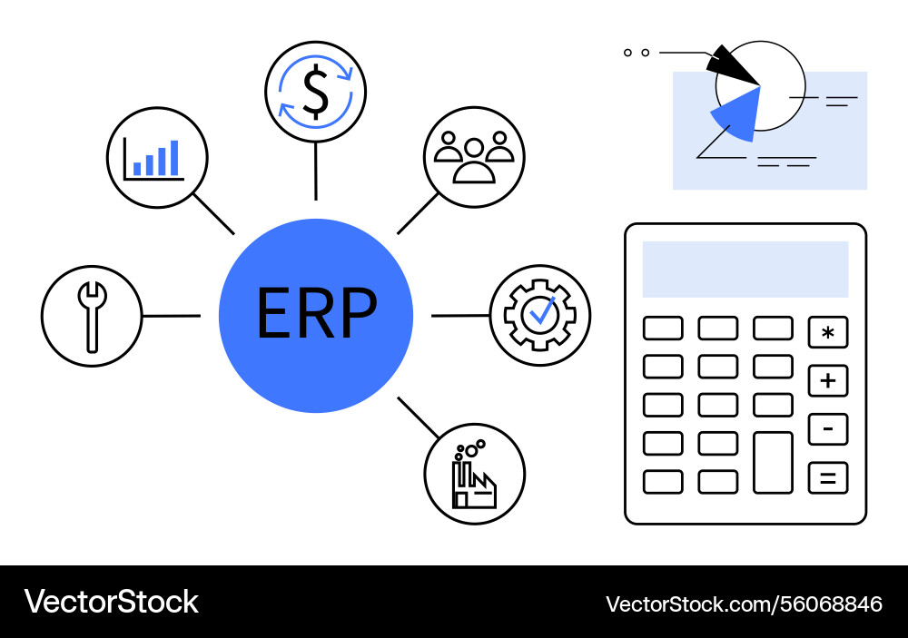 Erp system concept with features and tools Erp system concept with features and tools vector image