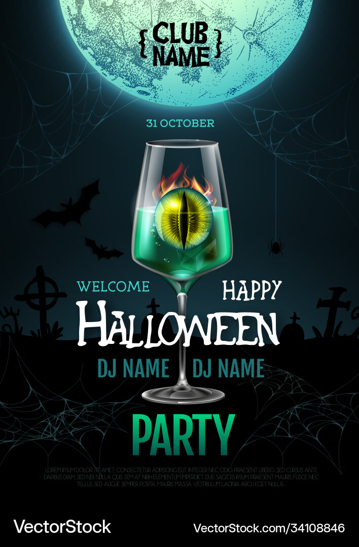 Halloween cocktail disco party poster vector image