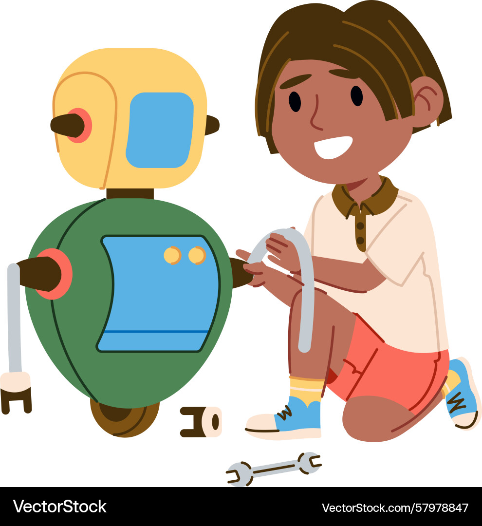 Child assembling robot Child assembling robot Vector Image