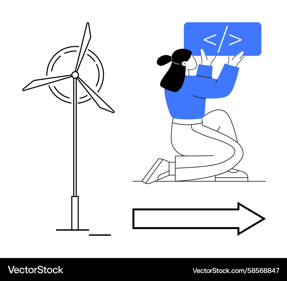 Coder mit Windkraftanlage & Code Vektorbild