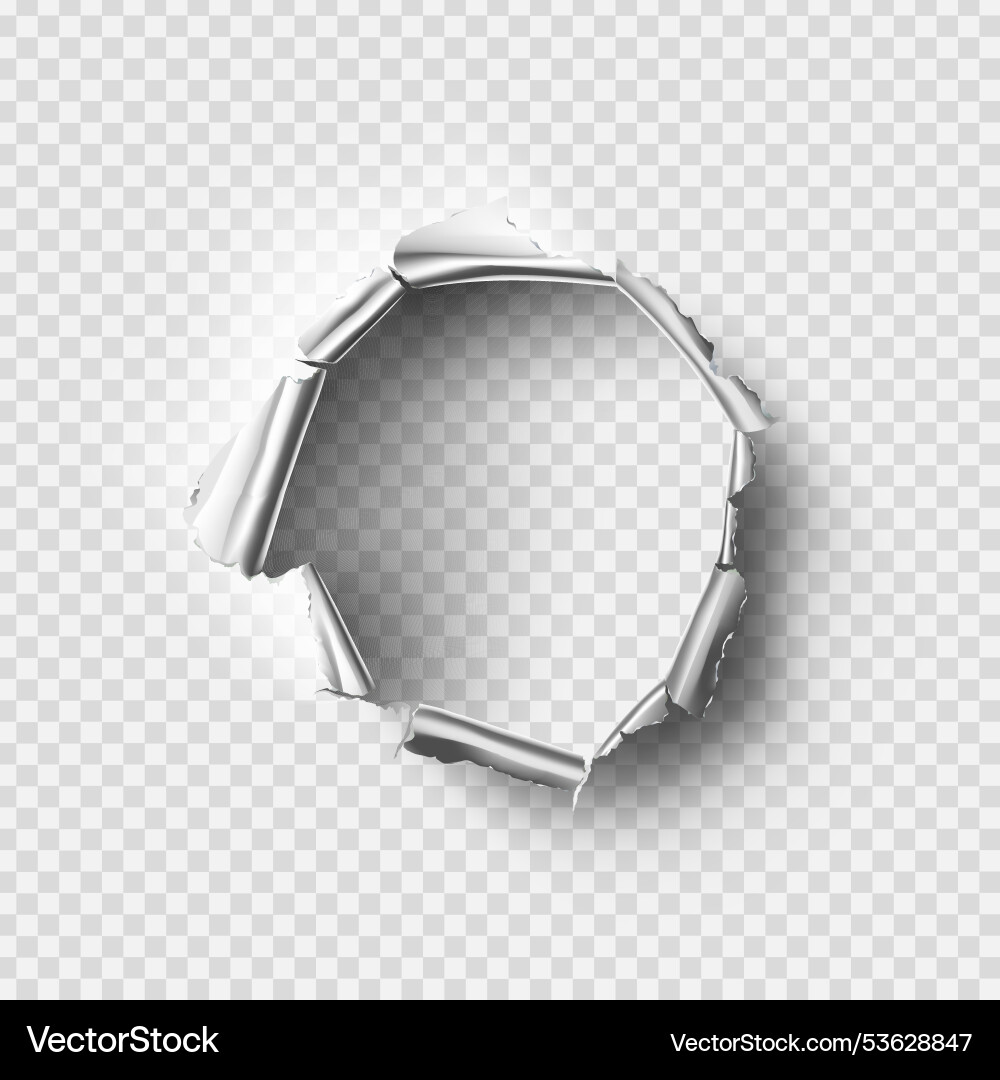 Ragged hole torn in ripped metal on transparent Ragged hole torn in ripped metal on transparent vector image
