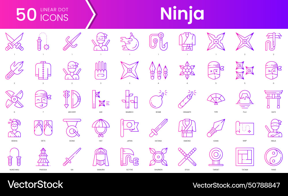 Set of ninja icons gradient style icon bundle Set of ninja icons gradient style icon bundle vector image