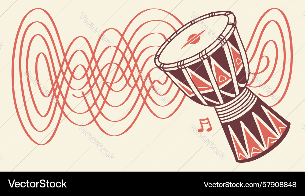 Hand drum with dynamic sound waves design Vector Image