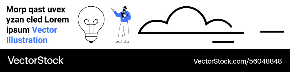 Man pointing at abstract shapes with light bulb Man pointing at abstract shapes with light bulb Vector Image
