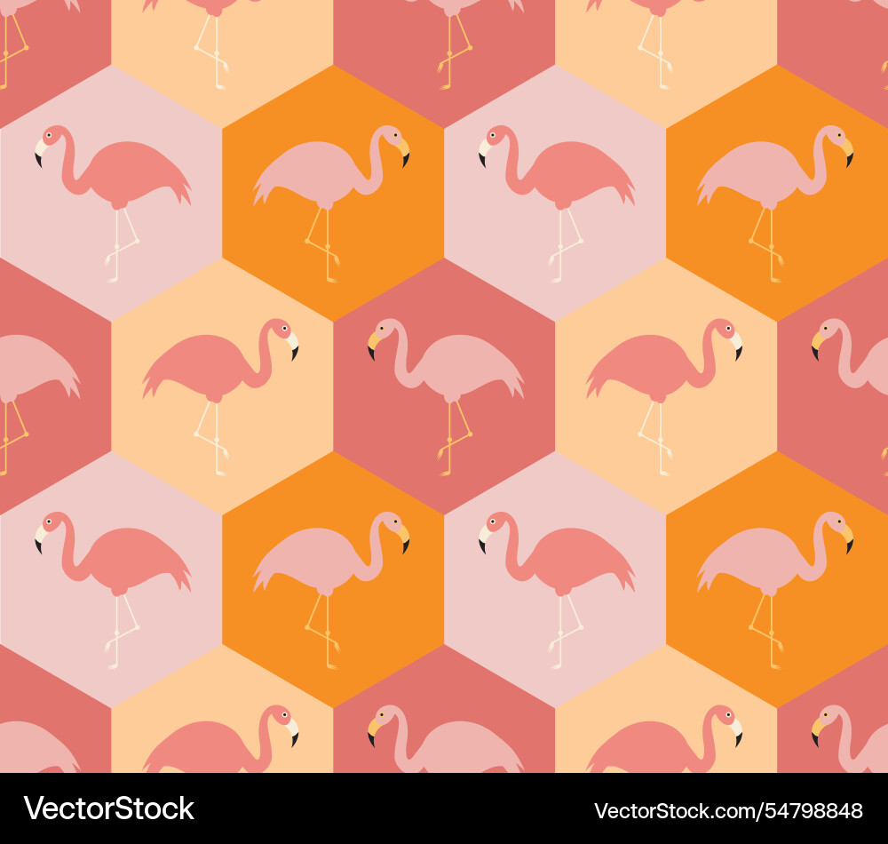 Seamless pattern of flamingos in hexagons Vector Image