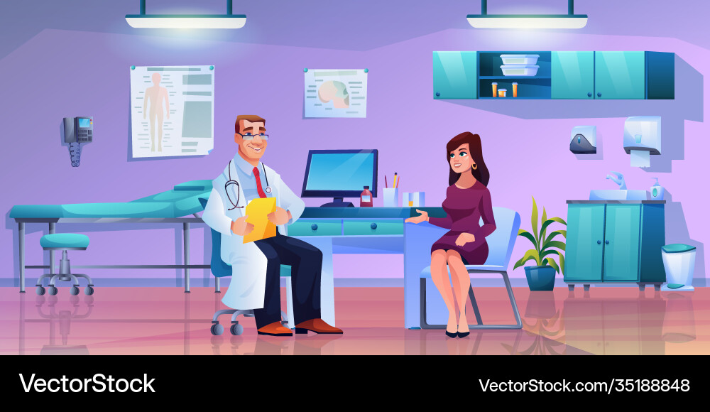 Woman on consultation general practitioner room Woman on consultation general practitioner room vector image