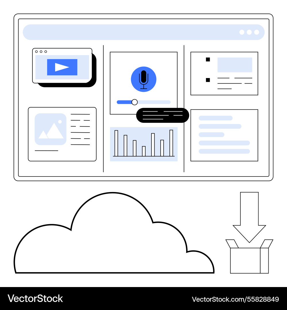 Cloud-based interface showcasing multimedia data Cloud-based interface showcasing multimedia data vector image