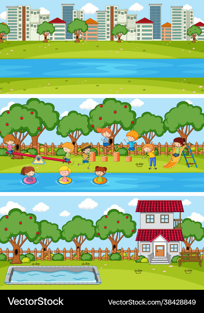 Legen Sie verschiedene horizontale Szenen Hintergrund Legen Sie verschiedene horizontale Szenen Hintergrund vektorbild