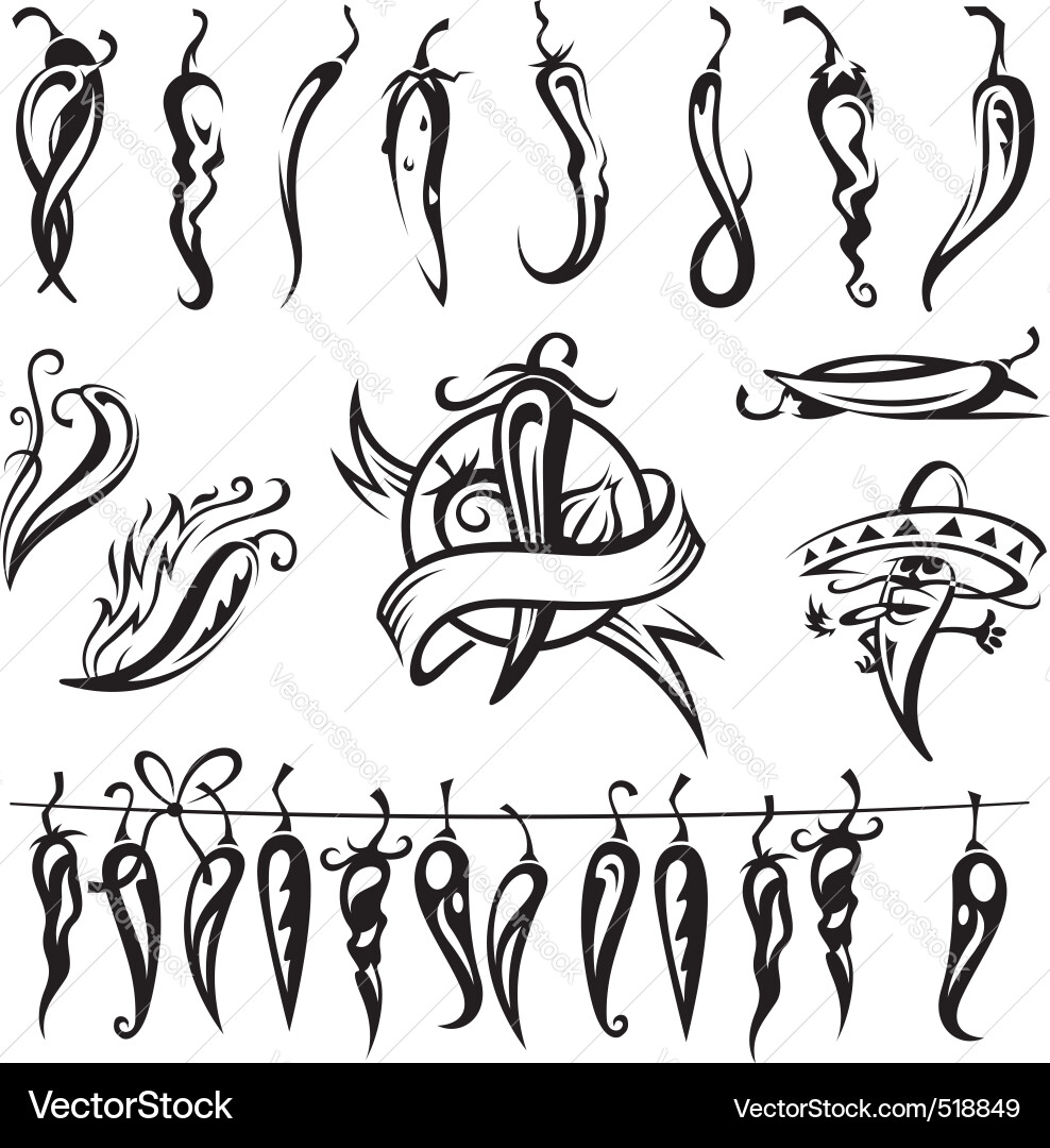 Monochrome Chili Peppers Set Vector Image