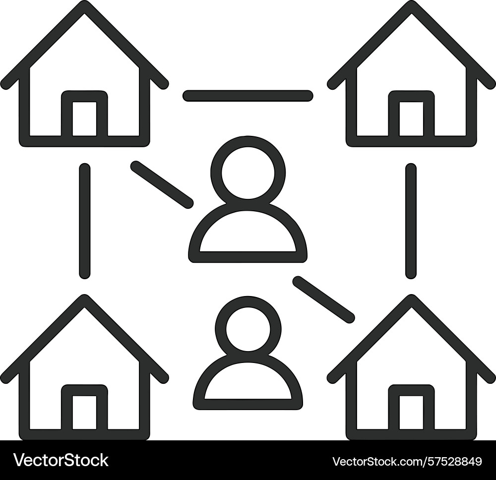 Network connection between multiple houses Network connection between multiple houses vector image