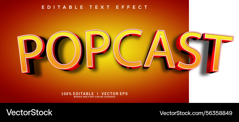 Popcast 3d text effect with modern style design Popcast 3d text effect with modern style design vector image
