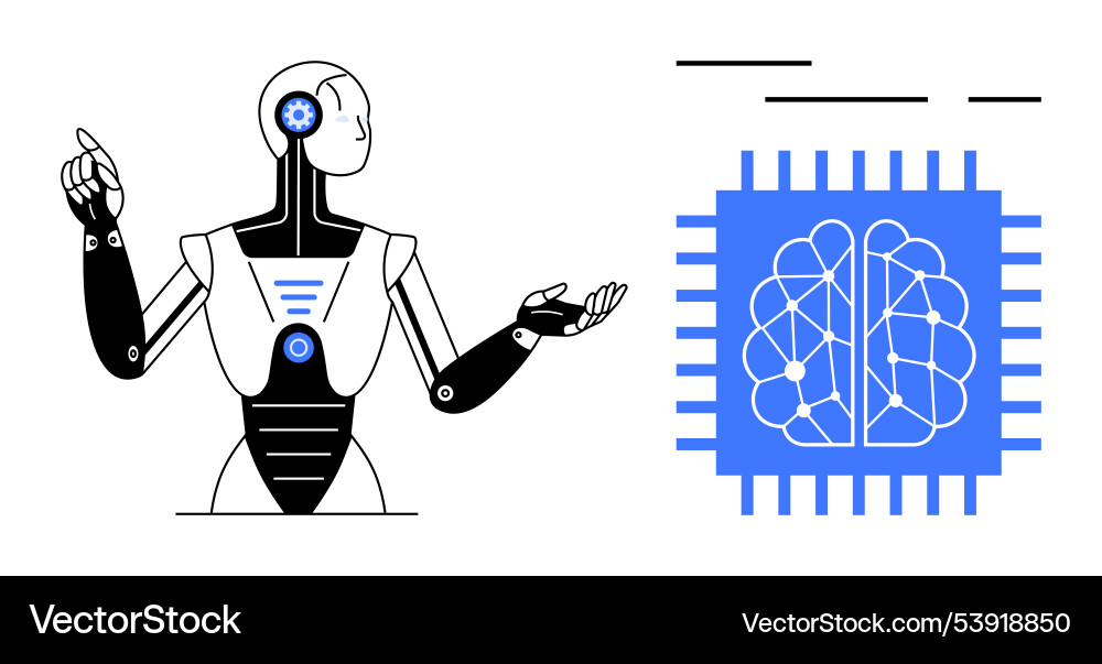 Ai robot with brain-inspired microchip Ai robot with brain-inspired microchip vector image