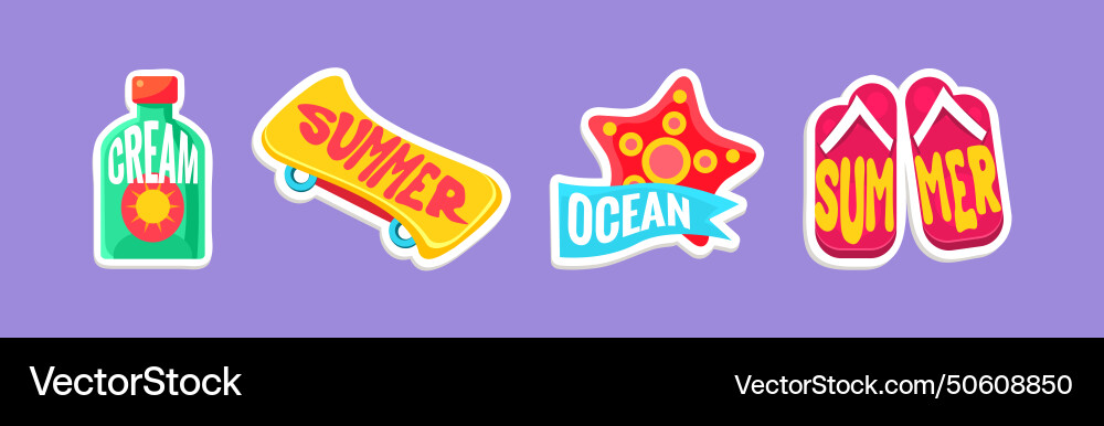 Bright summer sticker with sunscreen skateboard Bright summer sticker with sunscreen skateboard vector image