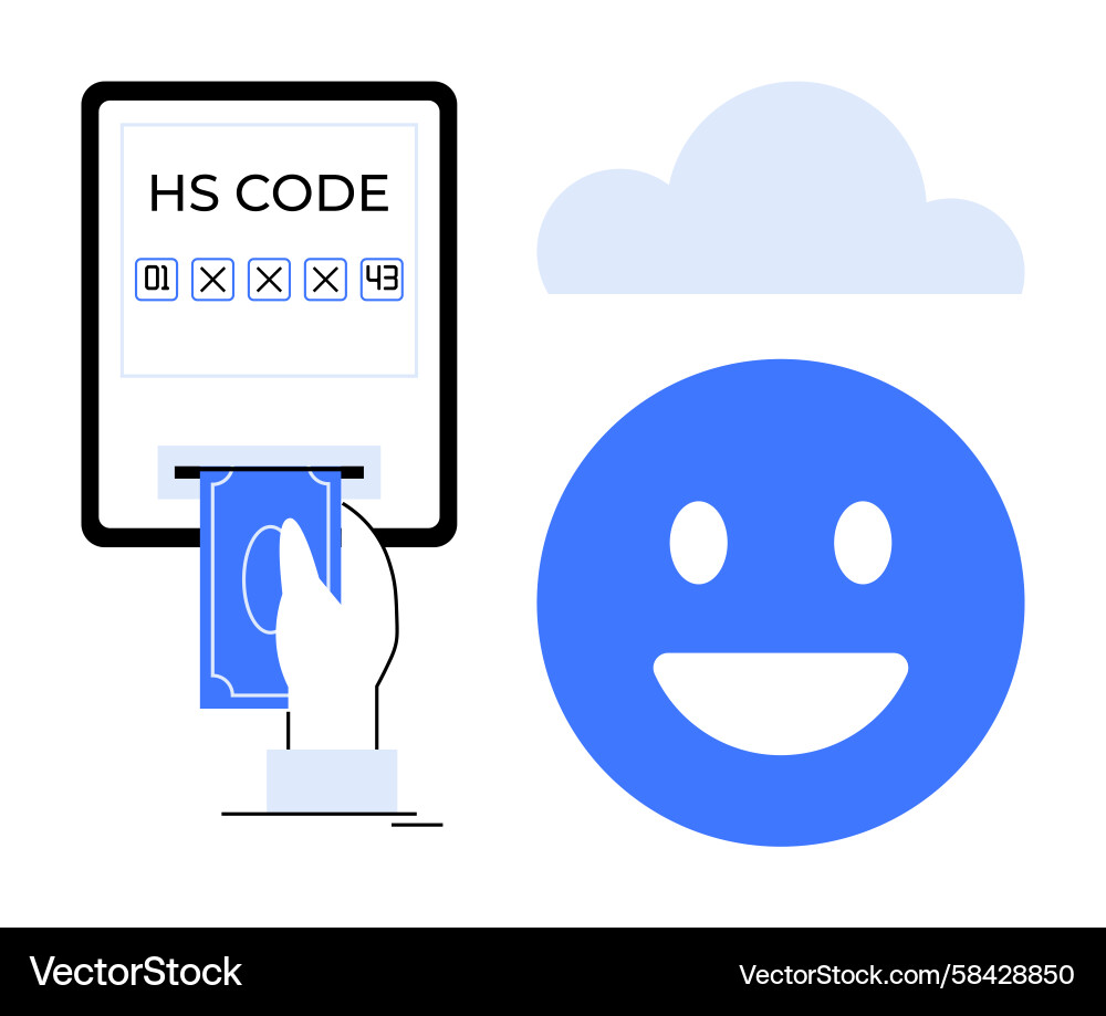 Digital payment with hs code input and happy user Digital payment with hs code input and happy user Vector Image