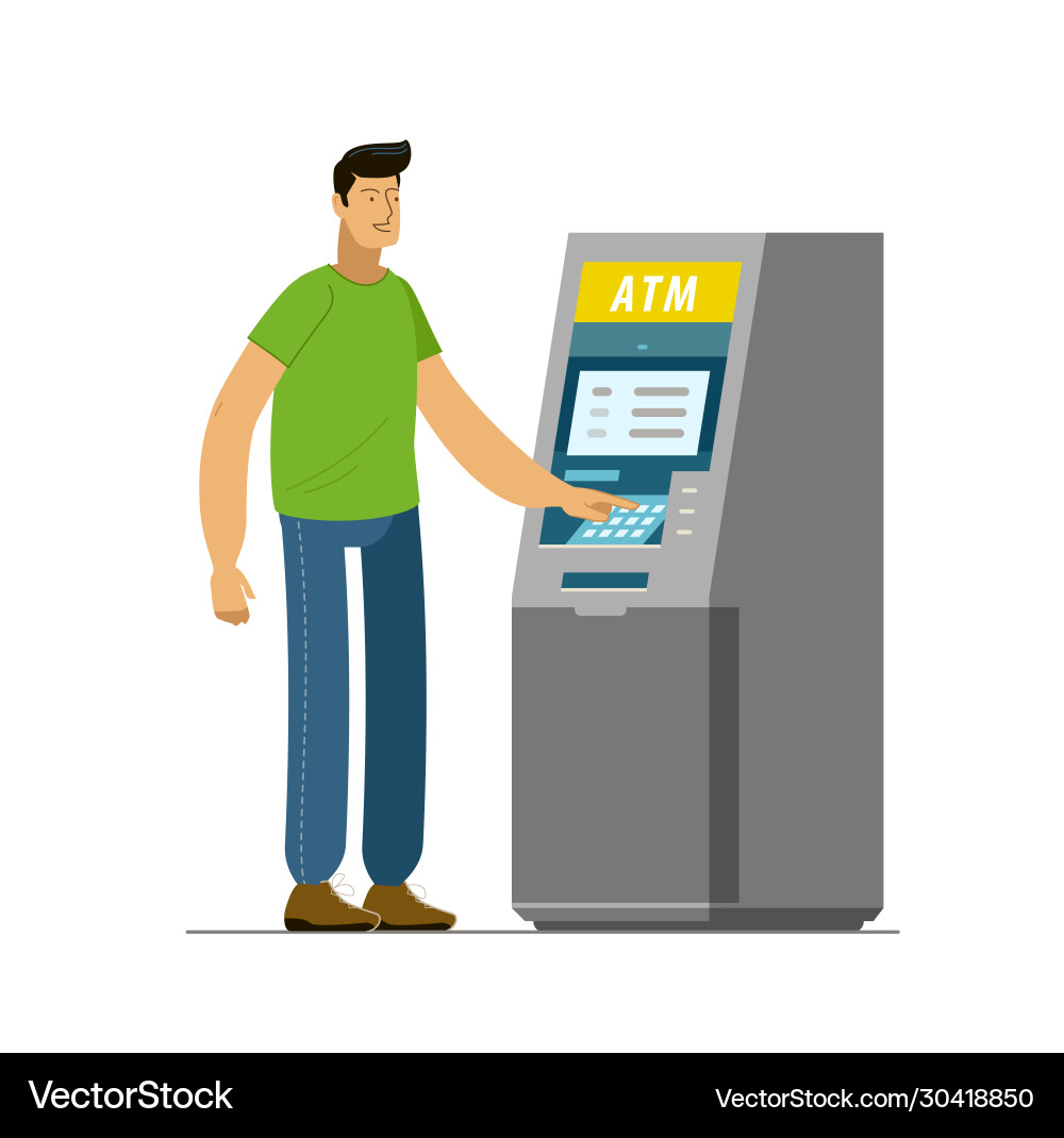 Man Using ATM - Banking Transaction vector image